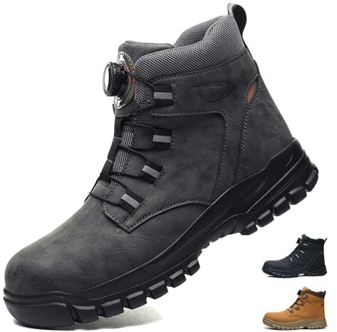 COOU Sicherheitsstiefel Herren Damen Leicht Wasserdicht Arbeitsschuhe mit Stahlkappe Sicherheitsschuhe Rutschfest Arbeitsstiefel Grau 44