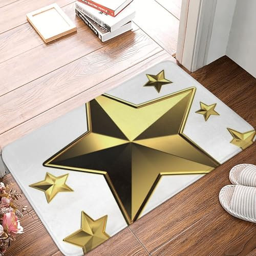 Rutschfeste Fußmatte mit goldfarbenem Stern, waschbar, Teppich, Eingang, Bodenmatte, für den Innenbereich, saugfähige Badematte für Schlafzimmer, Badezimmer, Küche, 40,6 x 61 cm