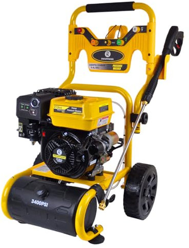 Electric Start Pressure Washer Petrol RocwooD Max 3400 PSI Five Nozzles 9.4L/M Jet Wash Battery Detergent Tank Car Truck Van Path Pavement Spray Gun Lance Dirt Blaster