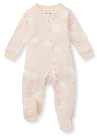 Burt's Bees Baby Girls' Organic Cotton Sleep and Play Footed Pajamas, One-piece Zip Front Romper, Baby Essentials
