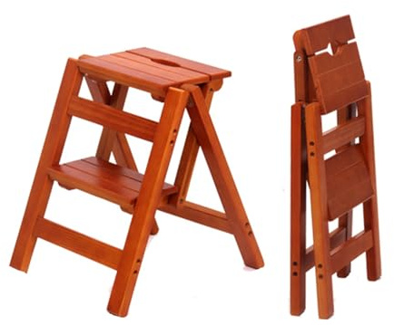 Escalera plegable de madera maciza para biblioteca, ligera, portátil, 2 peldaños (estilo 1)