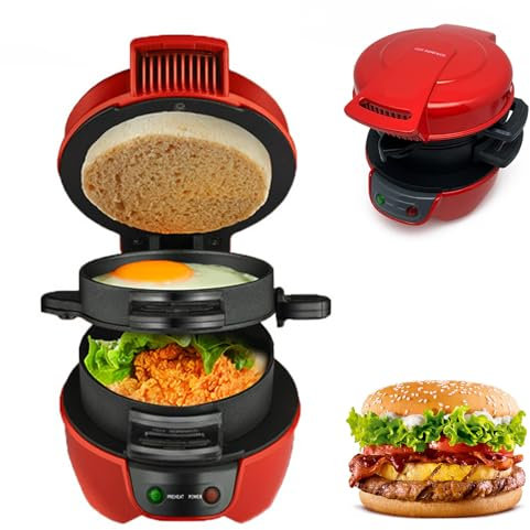 Sandwich Toaster Burger Maker mit Eierringe und Zeitschaltuhr, 600W Brotmaschine Effiziente Antihaft Heizplatten Spülmaschinenfest für Hamburger, Snacks und Ein Schnelles DIY Frühstück