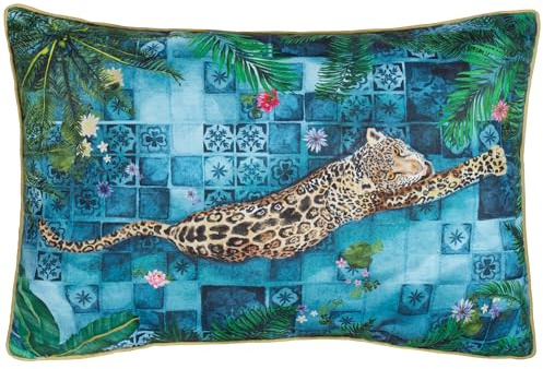 Paoletti Majorelle Leopard Outdoor Piped Outdoor Cushion Cover - Azure - 40x60cm