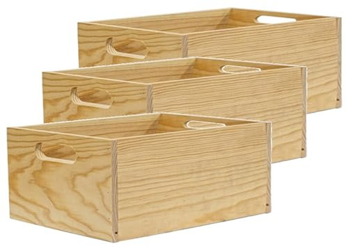 Caja Madera Deco - Envío 24h - Caja Multiusos - Pack 3 Cajas 30x20x14 cm - Almacenaje, Decoración Sostenible con asas (Pack 30-3)