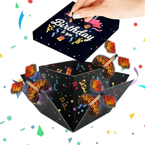 Yootiko Explosionsbox Geburtstag Überraschungsbox,Schmetterlinge Fliegende Pop up Box mit Geburtstagskarte,DIY Happy Birthday Surprise Geschenkbox,Explosive Geschenkbox Geburtstag Party Überraschung