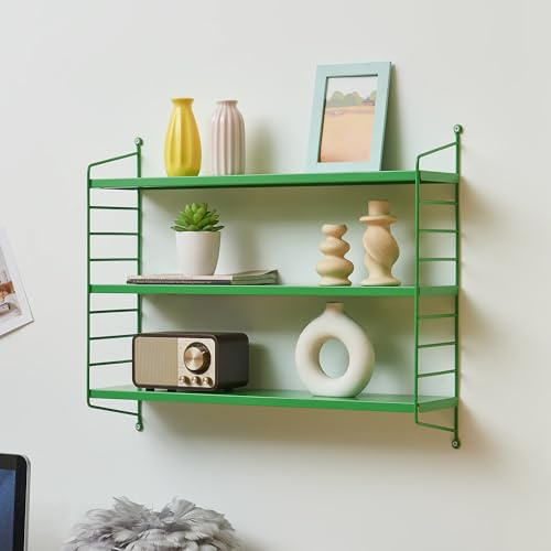 [en.casa] Modulares Wandregal Strängnäs Metallregal Apfelgrün Hängeregal mit 3 Regalböden Badregal Küchenwandregal Wandablage Wohnzimmer
