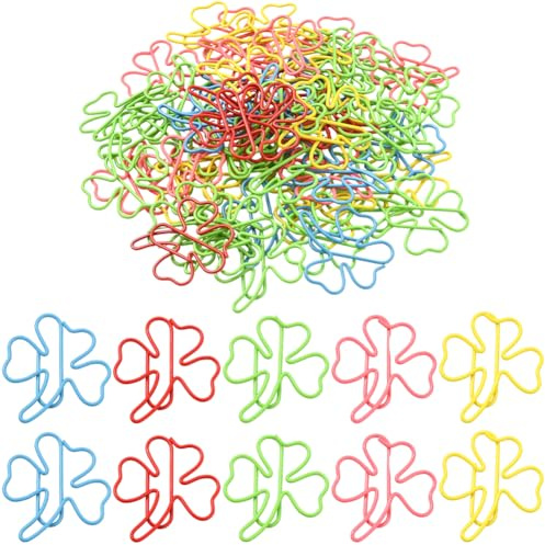 SOFPLATE 1 Box 60Pcs Paper Clip Bookmark Cute Clover Paper Clips Colorful Iron Metal Shamrock St Patricks Day Decor Three Leaves Shaped Cute Funny Marking Document Paperclips for Office Wedding Gifts