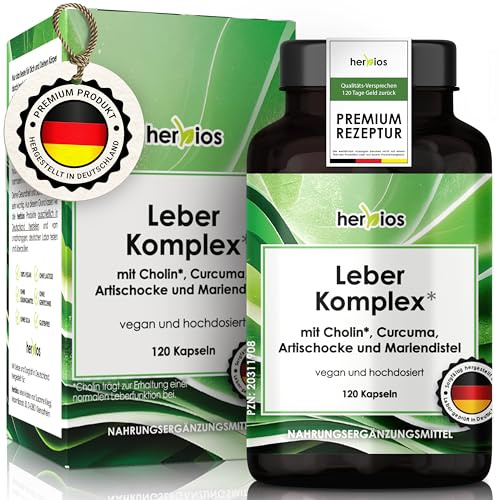 HERBIOS Leber-Komplex mit Mariendistel Artischocke & Curcuma | 120 Kapseln für 4 Monate – hochwertige Leber-Formel mit Cholin & Zink vegan, laborgeprüft und in Deutschland hergestellt.