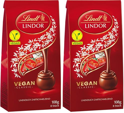 Lindt Schokolade | LINDOR Beutel Vegan | 108g | 8 Kugeln in veganer Schokolade mit zartschmelzender Füllung | Schokoladen-Geschenk (Packung mit 2)
