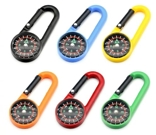 NiceNaiils 6 Stück Kompass Outdoor Set mit Karabiner, 6 Farben Mini Taschenkompass für Kinder & Erwachsene, Tragbare Richtungsweiser für Wandern, Camping & Survival, Ideales Mitgebsel