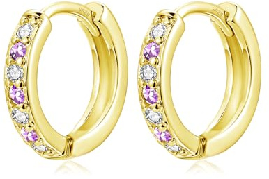 Kamise 925 Sterling Silver Hoop Earrings Girls, Silver Earrings Hoop Women | Nickel-Free Sleeper Huggies Earring Small, Cute Earring Hoops with White/Aquamarine/Rose/Pink/Purple/Sapphire/Green Zirconia