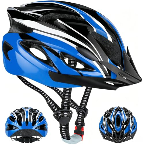 YGVQN Casco Bici Adulto Hombre Mujer, Casco MTB Mountain Bike con EPS y Cubierta de Policarbonato, Visera Desmontable & Sistema Ajustable 52-62cm, Ligero Casco de Carretera para Bici Ciudad (Azul)