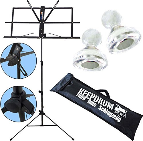 keepdrum MUS2BK Notenstaender Schwarz mit Tasche + 2 Stück Notenpult Magnete