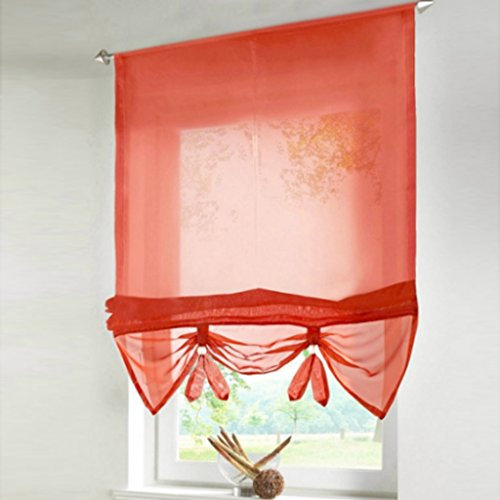 HongYa Uni Raffrollo Tunnelzug Raffgardine Transparenter Voile Bändchenrollo Küche Gardine H/B 155/100 cm Rot