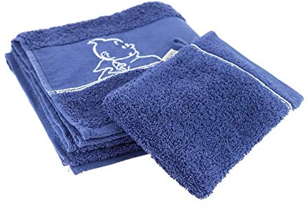 Moulinsart Towel and Wash Cloth Tintin 100% Cotton - Blue (100x50cm)