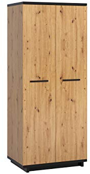 Mirjan24 Drehtürenschrank INES SZ2D mit 6 Fächern und 2 Kleiderstangen, Garderobenschrank in Holz-Optik, Kleiderschrank, Schrank für Diele & Flur, Schlafzimmer (Eiche Artisan + Schwarz/Eiche Artisan)