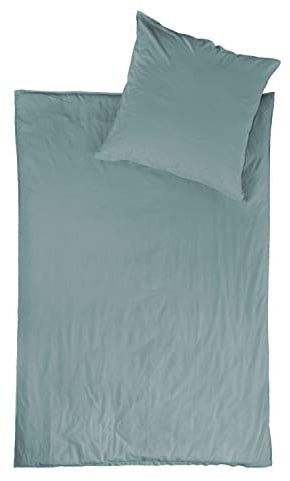 jilda-tex Bio-Bettwäsche Stone-Washed Lissabon 100% Bio-Baumwolle Knitterlook Stehsaum Uni Made in Green (Steinblau, 155 x 220 cm)