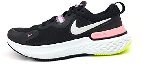 Nike Damen React Miler Running Shoe, Black/Metallic Silver-Violet Dust-Sunset Pulse-Cyber-Photon Dust, 40.5 EU