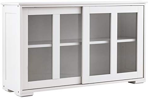 DREAMADE Buffet de Cuisine au Design Simple avec 2 Etagères de Rangement, Buffet de Rangement avec 2 Portes Coulissantes en Verre, 106,5X33X62,5 CM (Blanc)