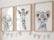 Eviepops Prints Set aus 3 Safaritieren für Kinderzimmer von Jungen, Ungerahmter Druck, Schlafzimmerdekor, Kinder Wandkunst, Dekor im Babyzimmer, Spielzimmer-Poster, elefant giraffe löwe (A3)
