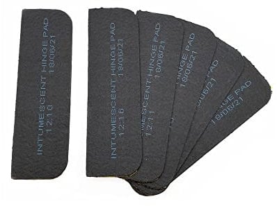 Pack of 24 Fire Essentials Graphite Radius Corner Self Adhesive Intumescent Hinge Pads 100 x 30 x 1.0mm