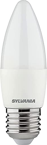 SYLVANIA LED-Lampe, E27 Sockel, 470 Lumen, Homelight (2700 Kelvin), 4.5 Watt Leistung, 15000h Lebensdauer, 35mm Durchmesser, 97mm Länge, Weißer Kerzen Kolben, 1er Pack
