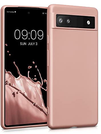 kwmobile Case kompatibel mit Google Pixel 6a Hülle - Schutzhülle aus Silikon metallisch schimmernd - Handyhülle Metallic Rosegold