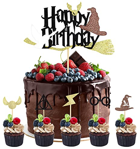 Harry Potter Tortendeko Geburtstag Glitter Wizard Cupcake Topper Zauberer Kuchen Dekoration für Junge Mädchen Magic Theme Party Supplies(25 Stück)