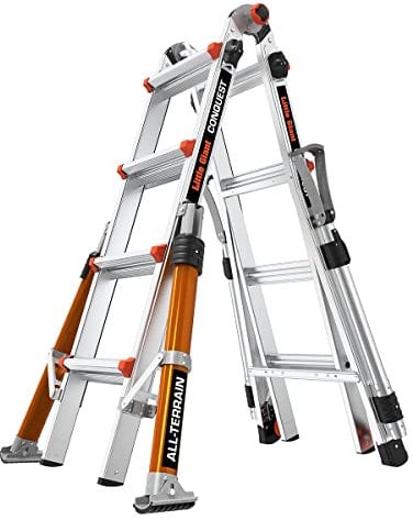 Little Giant Ladders 4 Rung Conquest All-Terrain PRO Multi-purpose Ladders, Side Mounted Stabiliser Bars, Heavy-wall Military Grade Construction, EN131