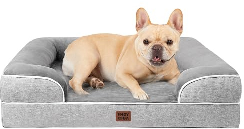 EHEYCIGA Orthopedic Dog Bed for Medium Dogs, Waterproof Memory Foam Medium Pet Beds with Sides, Non-Slip Bottom and Egg-Crate Foam Dog Couch Bed with Washable Removable Cover, Grey