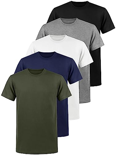 Teesmen Men's Heavy T-Shirt Pack of 5 Plain Crew Neck Short Sleeve (2XL)