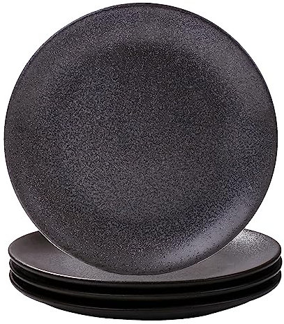 Black Plates Set, Ceramic Dinner Plates, 8 Inch Japanese Ceramic Plates Set of 4