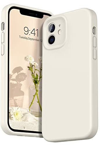 DUEDUE Silicone Case for iPhone 12, Enhanced Camera Protection for iPhone 12 Case, Ultra Slim Liquid Silicone Cover with Microfiber Lining Protection Shockproof Case for iPhone 12 6.1, Stone