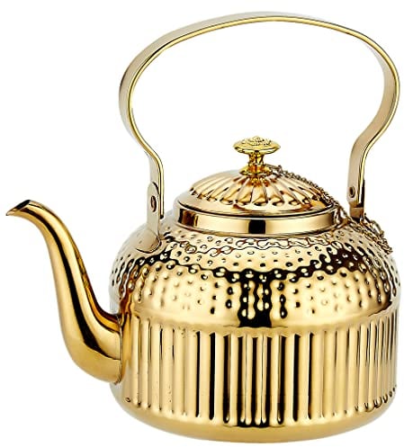SANQIAHOME® 1,8 Liter Edelstahl-Teekanne mit Siebeinsatz, mit Teesiebgriff,Induktionsgeeignet Gold