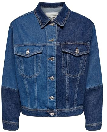 ONLY Damen Colour Block Jeansjacke Langarm Denim Übergangsjacke Basic Vintage Stretch Jacket ONLKIM, Farben:Blau, Größe:S