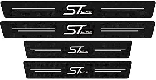 RIDGOEL 4 Stück ST Line Auto Einstiegsleisten Schutz Kohlefaser Türschweller Aufkleber für Ford Focus EcoSport Kuga Mondeo Fiesta Puma, Auto Tür Schritt Platte Abdeckung Lackschutzfolie White