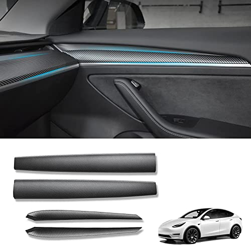 KKTR-CAR pour Tesla Model 3 Model Y Dash Wrap Porte Garniture Couverture Tableau De Bord Intérieur Carbone Modèle Décoration Wrap Kit Accessoires 4 PCS (Motif de Fibre de Carbone Mat)