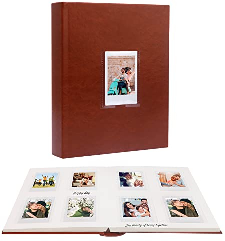 128 Hüllen Fotoalbum mit Schreibfläche, Frontfenster, Für Polaroid Fotoalben 3 Zoll Kompatibel mit Fujifilm Instax Mini 12 11 9 99 8 40, Polaroid 300, HP Sprocket, K-Pop Fotokarten(Braun)