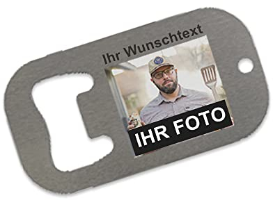 Flaschenöffner aus Edelstahl mit Logo/Bild und Text personalisiert (7 x 3,8cm) | Mit Wunsch-Motiv und Wunsch-Text individuell gestalten