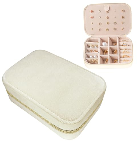 FLYAMAPIRIT Samt Schmuckkästchen für Damen und Mädchen, Schmuck Organizer Etui mit Reißverschluss, Mini Reise Schmuck Aufbewahrungsbox für Ringe, Ohrringe, Armbänder, Halsketten usw.