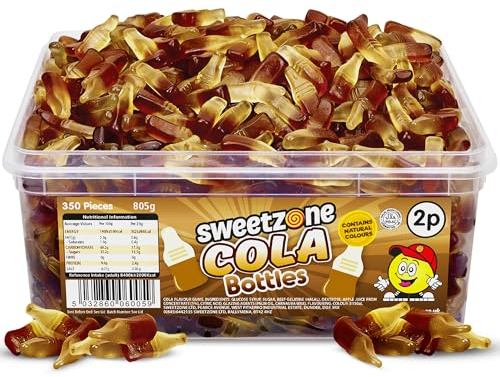 Sweetzone Small Cola Bottles Halal Sweets Tub, 805g 350pcs, Retro Chewy Gummy Sweets, Bulk Candy Sweet Bags Sweet Box Treats, Cola Flavour Bottles Tub for Parties, Events and Celebrations