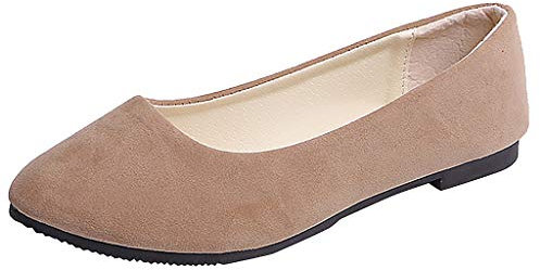 Women’s Ballet Flats Dolly Shoes Slip On Dress Shoes Low Wedge Comfort Soft Ballerina Walking Flats Pumps Shoes Beige, 6 UK