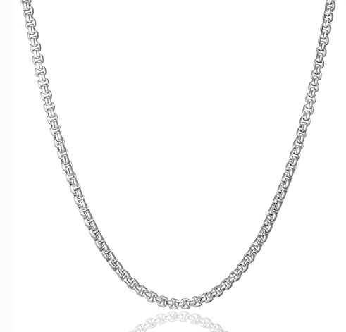 AFSTALR Herren Damen Edelstahl Silber/Gold/Schwarz kette Halskette Venetian Link Necklace Edelstahlkette Collier 2/2.5/3/4mm 45/50/55/60/70cm Box Ketten für Männer Schmuck Herrenkette Chain