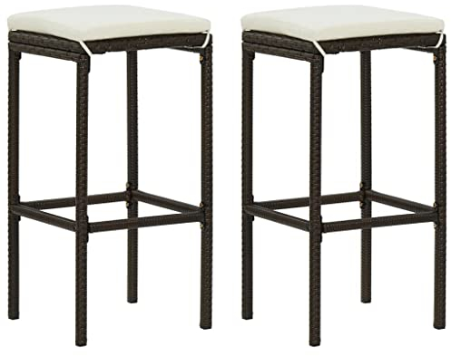 FENLAX Barhocker 2 STK. mit Sitzkissen aus PE-Rattan, Stahl Braun Barstuhl-Set Barhocker Outdoor Garten Barhocker Ohne Lehne Barstühlen in Stilvoller Optik für Den Innen- Und Außenbereich