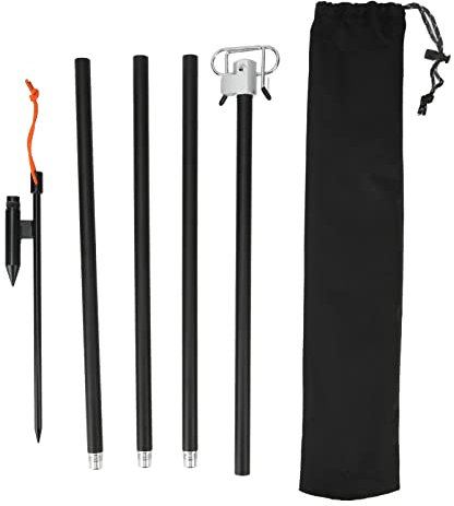 Outdoor Lamp Stand, Adjustable Floor Light Holder Light Hanging Pole with Foldable Double Hooks Ground Spike Light Stand for Outdoor Camping