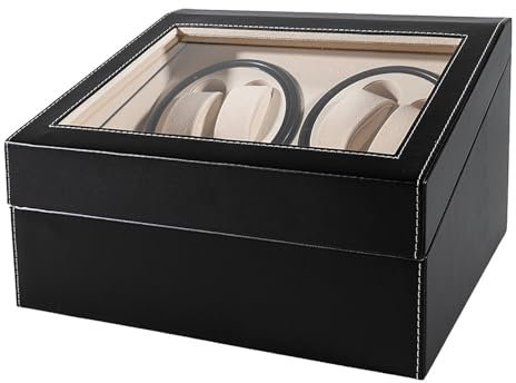 Automatischer Uhrenbeweger, brandneu, 4 Stück, 6 Fächer, PU-Leder, Kette, volle Zähne, Metallbox, Aufbewahrungsbox,B