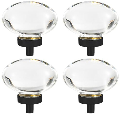 4 pomos de cristal transparente para puerta de armario y cajones, tiradores en forma de huevo/diamante con tornillos para decoración del hogar, tocadores, cocina, baño, cofres, cubos y más