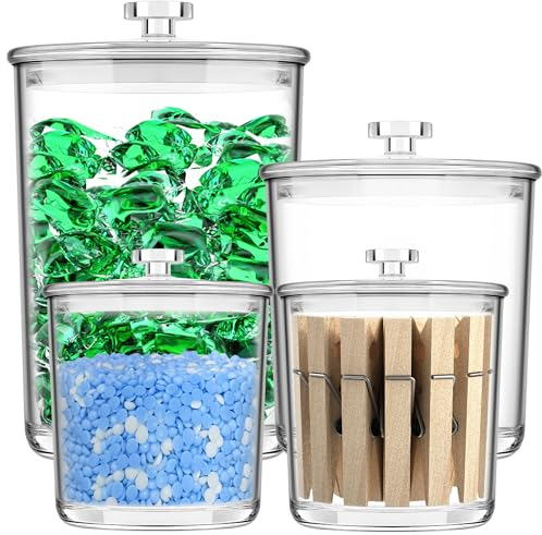 TIDIdea 4-Pack Laundry Pods Storage Container - Premium Plastic Jar for Laundry Room Organisation and Bathroom Storage - Perfect for Laundry Detergent,Pods,Washing Powder,Tablets,Peg,Scent Booster