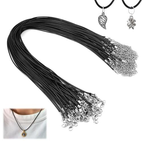 60 Stück Lederband für Ketten Schwarz,43cm Lederband Kette mit Verschluss,1.5mm Gewachste Halskette Lederband,DIY Lederschnur Lederbänder,Leder Halskette Schnur für Armband Anhänger Schmuckherstellung
