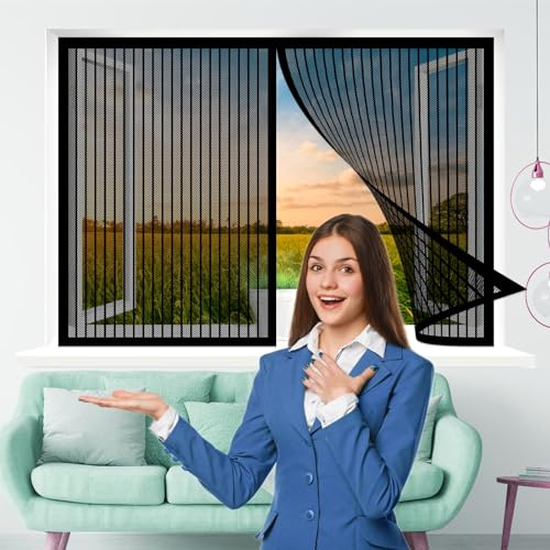 Rideaux Anti-Moustiques 130 x 150 cm, Moustiquaire Porte Sans Percer pour Couloirs, Anti Insecte Pliable pour La Plupart Des Fenêtres, Noir